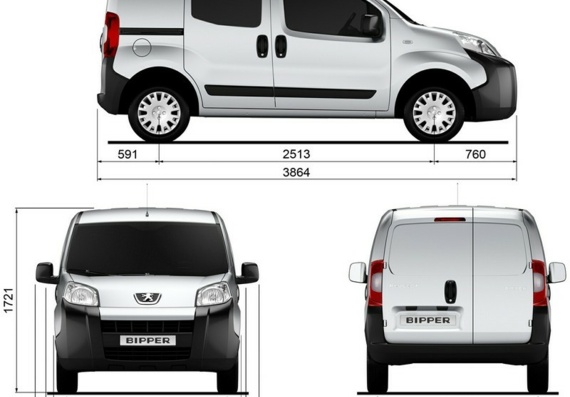 Peugeot Bipper (2008) (Пежо Биппер (2008)) - чертежи (рисунки) автомобиля